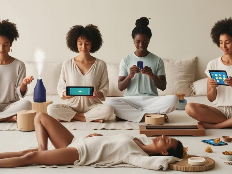 A calming lifestyle image showing diverse people using wellness or tech_comfort products. A calming lifestyle image showing diverse people using wellness or tech_comfort products.
